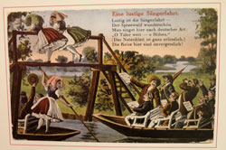 Ansichtspostkarte "Eine lustige Sängerfahrt", aus dem frühen 20. Jahrhundert vor 1914.