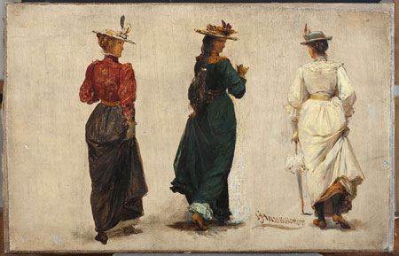 Johann Heinrich Hasselhorst, Drei schreitende Frauen in Rückenansicht, Frankfurt um 1900 © HMF, Horst Ziegenfusz