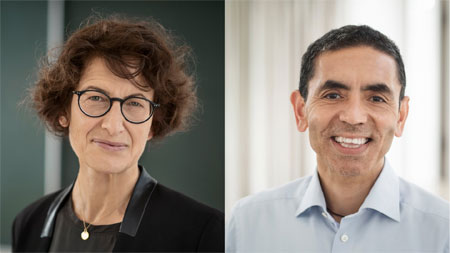 Links: Prof. Dr. Özlem Türeci, rechts: Prof. Dr. Uğur Şahin, © BioNTech SE 2020, all rights reserved
